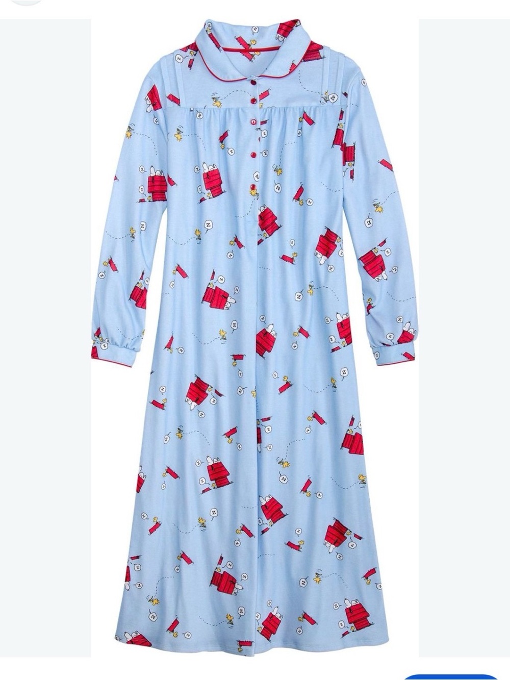 Peanuts Snoopy & Red Doghouse & Woodstock Long Sleeve Nightgown, 100%Cotton